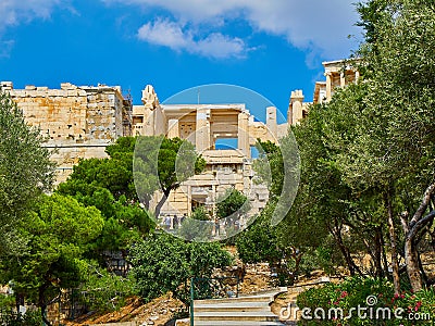 Propylaea, the ancient gateway to the Athenian Acropolis. Athens, Greece. Editorial Stock Photo