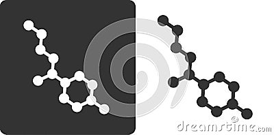 Propylparaben paraben preservative molecule, flat icon style. Oxygen and carbon atoms shown as circles, hydrogen atoms omitted. Vector Illustration