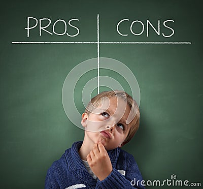 Pros and Cons on a blackboard Stock Photo