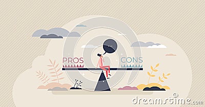 Pros and cons comparison with benefits and risks balance tiny person concept Vector Illustration