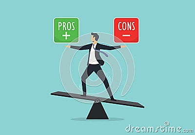Pros and cons concept. Decision making and problem analysis. Risk planning. Advantages and disadvantages. Evaluating possible Vector Illustration