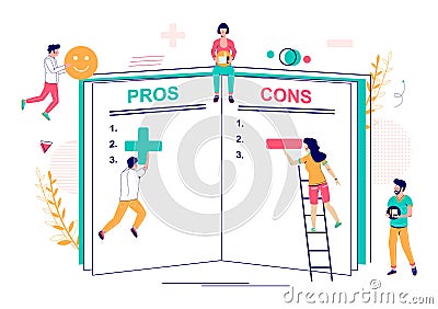 Pros cons consideration vector with tiny people Vector Illustration