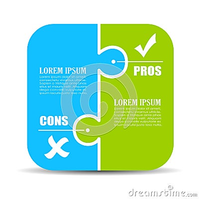 Pros and cons puzzle diagram Vector Illustration