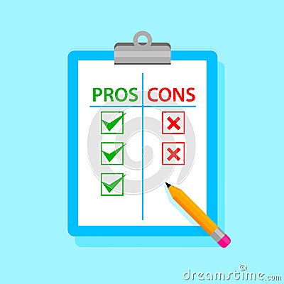 Pros and cons tablet with pencil. Vector Illustration