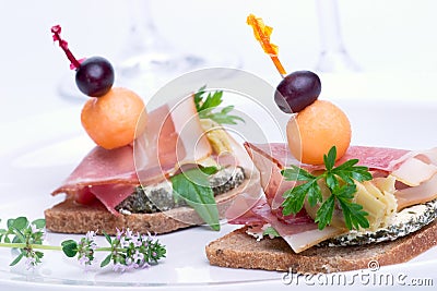 Prosciutto canapes Stock Photo