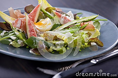 Prosciutto and fig salad with aioli Stock Photo