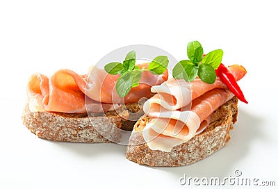 Prosciutto open faced sandwiches Stock Photo