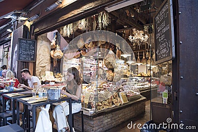 Ham Restaurant, Tavern, Bologna, Italy Editorial Stock Photo