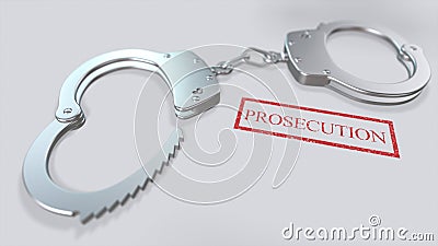 Prosecution Word and Handcuffs 3D Illustration Stock Photo