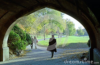 Woman walking in park, Prospect Park, Brooklyn New York USA Stock Photo