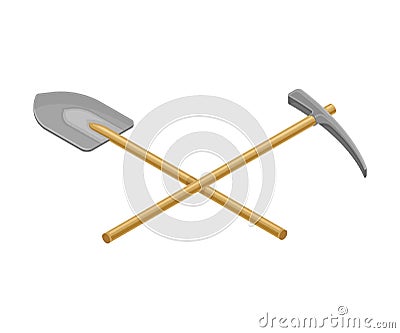 Prospecting Hammer and Shovel with Wooden Handle as Geology Instruments Vector Illustration Vector Illustration