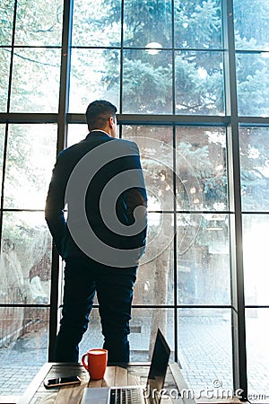 Prosperous businessman standing near window Stock Photo