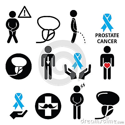 Prostate cancer awareness, mens health icons set Vector Illustration