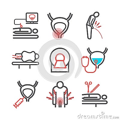 Prostate Cancer. Symptoms, Causes, Treatment. Vector signs for web graphics. Vector Illustration