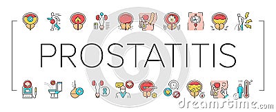 Prostatitis Disease Collection Icons Set Vector . Vector Illustration