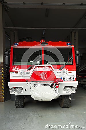 Prostejov, Czech Rep, Aug 14th. Red Tatra truck of the Czech fire brigade. Firefighter special vehicle Editorial Stock Photo