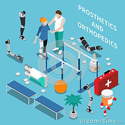 Prosthetics and Orthopedics Isometric Composition Vector Illustration