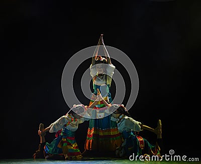 Prostrate oneself in worship-Ge Sanghua of Lhasa-The national folk dance Editorial Stock Photo