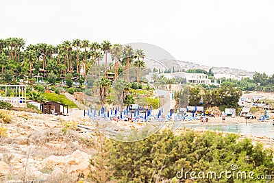 Protaras. Beach of Cavo Maris Hotel in Protaras. Panorama of Cyprus Shore Editorial Stock Photo