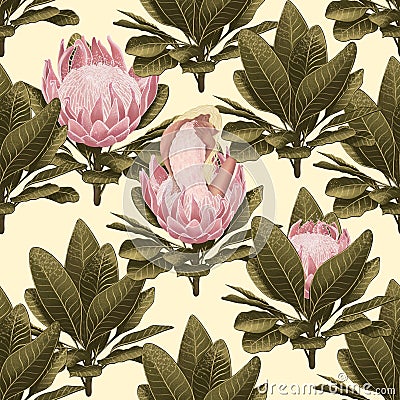 Protea flowers with leaves with beautiful girl. Fairies of flowers for fabric design. Beautiful flowers digital illustration,3-d Cartoon Illustration