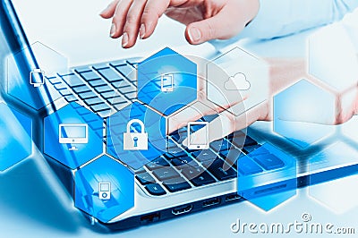 Protect cloud information data concept. Security and safety of cloud data Stock Photo