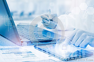 Protect cloud information data concept. Security and safety of cloud data Stock Photo