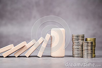 Protect the Money From Domino Effect Stock Photo