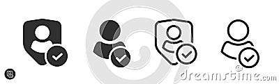 Protect personal data icon vector graphic pictogram, privacy safety shield check mark simple symbol, user customer account cyber Vector Illustration