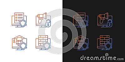 Protect private data gradient icons set for dark and light mode Vector Illustration