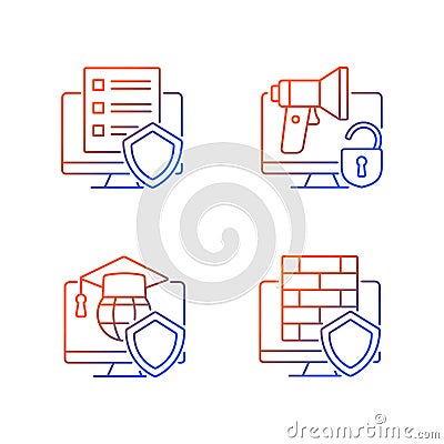 Protect private data gradient linear vector icons set Vector Illustration