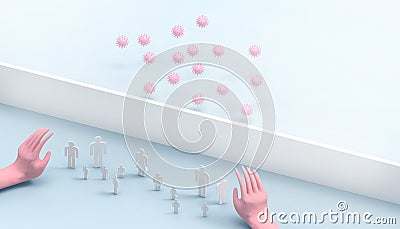 Protect Virus Pathogens and Security wall Concept idea of preventing pathogens from contacting people and communities on Blue Stock Photo