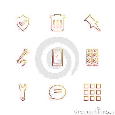 protected, dustbin , pin , mic , mobile , speaker ,wrench , mes Vector Illustration