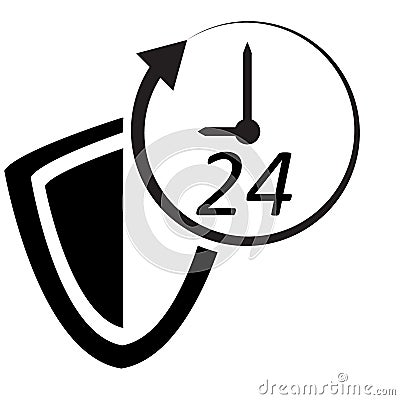 Protected 24 hour icon on white background. flat style. shield sign. shield icon with 24 hours a day symbol Stock Photo