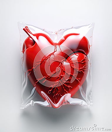 Protected Love concept. Anatomical Heart in Vacuum Seal Stock Photo