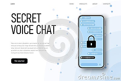 Protected voice chat, sercret conversation, encrypted connection channel protected from hacker attach. Encrypted voice Vector Illustration