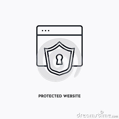 Protected website outline icon. Simple linear element illustration. Isolated line Protected website icon on white background. Thin Vector Illustration