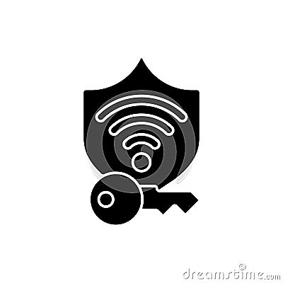 Protected wifi password black glyph icon Vector Illustration