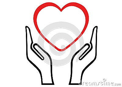 Line shape red heart in black hands Vector Illustration