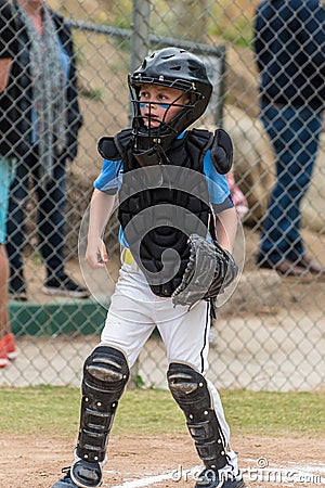 Protecting home plate during the game. Stock Photo