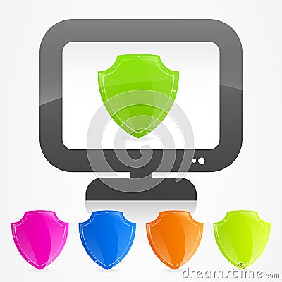 Protecting your computer Icon button security Vector Illustration