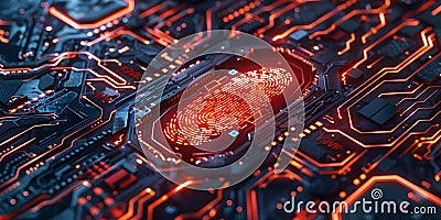 Protection against cyber attacks with fingerprint scan securing sensitive information. Concept Stock Photo
