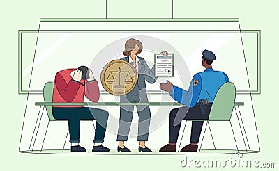 Protection attorney flat vector illustration at a police station Vector Illustration