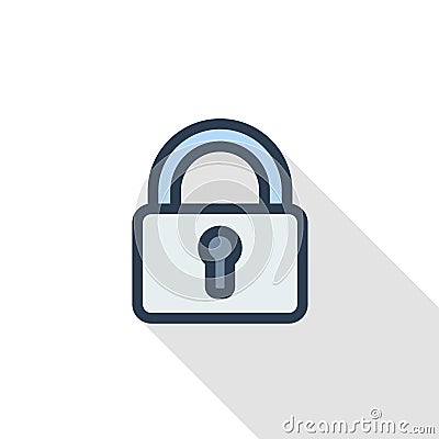 Protection,, closed lock, password, access thin line flat color icon. Linear vector symbol. Colorful long shadow design. Vector Illustration