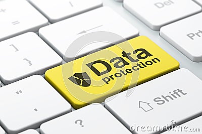 Protection concept: Broken Shield and Data Protection on compute Stock Photo