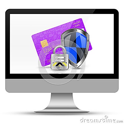 Protection creditcard on desktop, desktop illustration Cartoon Illustration