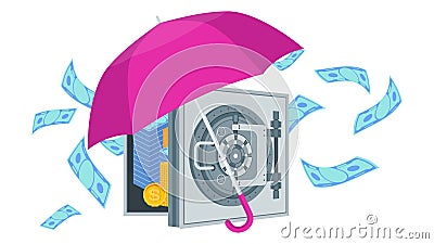 Protection of deposits and investments. Bank secrecy. Money insurance. Vector Illustration