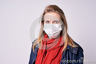 Protection from disease. Young girl. Epidemic Stock Photo