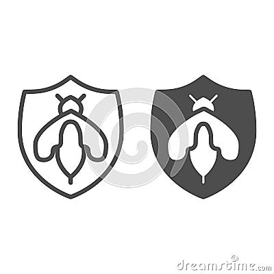 Protection emblem with bee line and solid icon, beekeeping concept, shield with insect sign on white background, Bee Vector Illustration