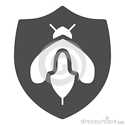 Protection emblem with bee solid icon, beekeeping concept, shield with insect sign on white background, Bee Care icon in Vector Illustration