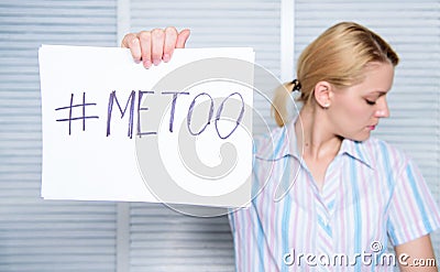 Protection female rights. Me too social movement. Movement against sexual harassment. Social protest. Woman sad face Stock Photo